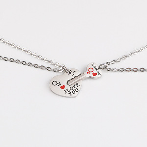 Collana in acciaio inox coppia Hip-hop pendente con chiave a forma di <span class=keywords><strong>cuore</strong></span> di fabbrica - Product Image 1