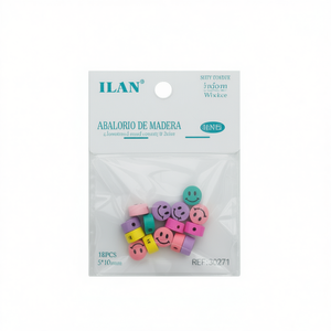 ILAN Perles en bois visage souriant 5x10mm Décoration artisanale 16 pièces - Product Image 1
