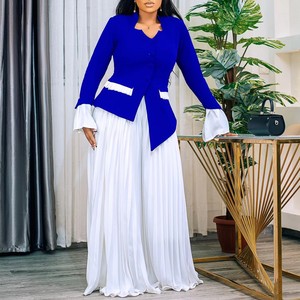 Ensemble Deux Pièces <span class=keywords><strong>Femme</strong></span> Tendance D553, Haut Élégant à Manches Évasées et Pantalon Plissé Large, Tenues Africaines <span class=keywords><strong>pour</strong></span> Femmes - Product Image 5