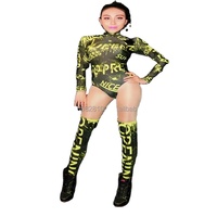 Song jds — maillot de corps pour femme, ensemble une pièce sexy avec fourchette, lettres imprimées, robe de danse,