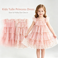 Robe en tulle rose pour filles, imprimé étoiles dorées, robe à volants, sans manches, robe de princesse pour fête, pour les tout-petits et les enfants