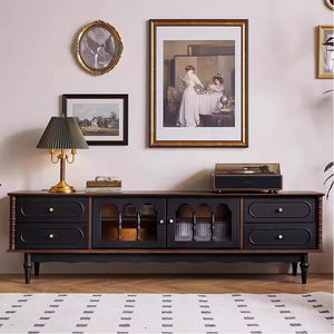 Mueble de <span class=keywords><strong>TV</strong></span> Retro Vintage de Madera - Diseño con Puertas y Cajones de Vidrio, Organizador de Medios Ideal para la Decoración del Espacio de Vida - Product Image 3