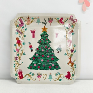 DAMAI Artículos de Decoración Navideña, Platos de Papel Desechables con Diseño de Árbol de Navidad y Hadas de Jengibre, Vasos y Servilletas - Product Image 3