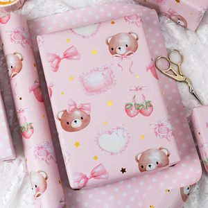 Pink Bear Strawberry Wrapping Paper 17 In X 32.8 Ft Reversible Dot Design For Baby Shower Birthday Gift - Product Image 3