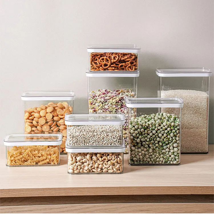 Mutfak organizasyon PET plastik sızdırmaz gıda saklama kabı kutusu temizle gıda teneke kutu tahıl aperatifler fındık yulaf ezmesi fasulye