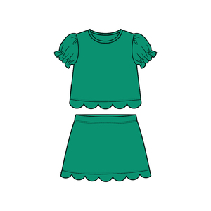 Vestido de verano para niña GSD3931, personalizado, verde oscuro, estampado, manga corta, hasta la rodilla, transpirable, con falda, venta al por mayor, tela con borde festoneado - Product Image 1