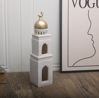 Décorations de maison pour l'Aïd Ramadan, artisanat en résine, cadeau familial, ornement de table en forme de mosquée et de lune du Ramadan