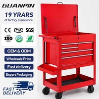 Chariot à outils en fer OEM en gros avec roues, couvercle rabattable, 5 tiroirs coulissants, plateau de rangement latéral, chariot à outils portable, capacité de 150 kg