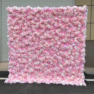 Custom 3D Roll Up Tela Seda Rosa Flor pared Telón de fondo Pared de flores artificiales para la decoración de la boda