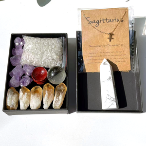 Bán nóng tinh thần chữa bệnh đá tự nhiên howlite thạch anh tháp Sphere + 5pcs Citrine shard + 7pcs thạch anh tím hoa Sagittarius Bộ - Product Image 5