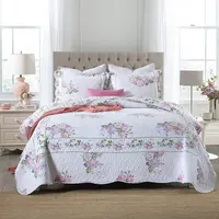 लक्जरी शुद्ध कपास 3 टुकड़े गुलाब मुद्रित बिस्तर फूल रजाई बिस्तर कवर सेट राजा आकार रजाई बना हुआ जाजम
