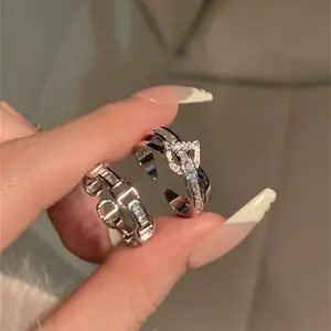 Anillos de apertura de moda de diseño Ins para mujeres y niñas, anillo de dedo índice de circón brillante, uso diario, joyería, regalos, accesorios