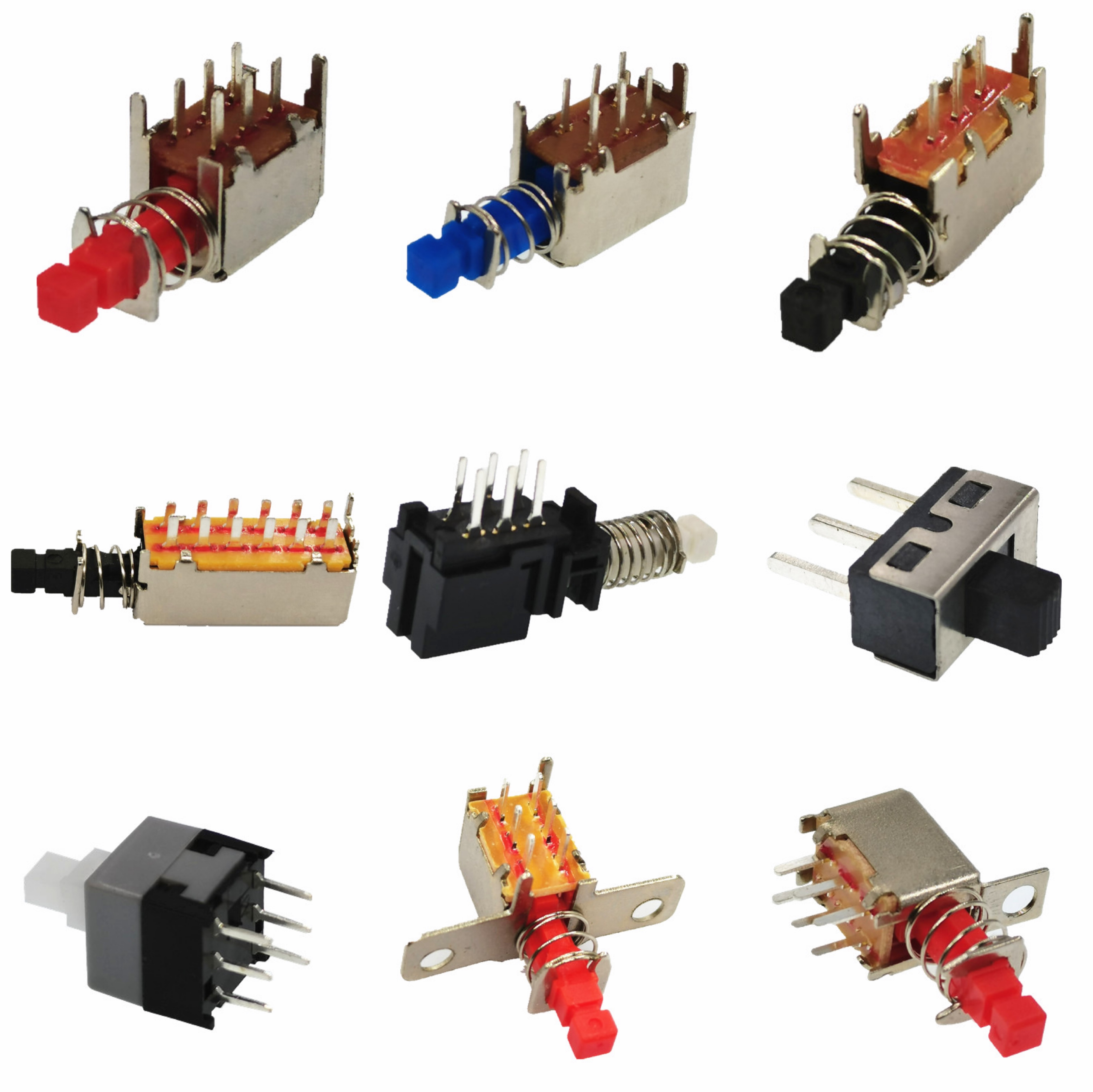 Красный, черный, синий, правый угол, печатная плата, Клемма, самоблокировка, без блокировки, блокировка, кнопочные переключатели
