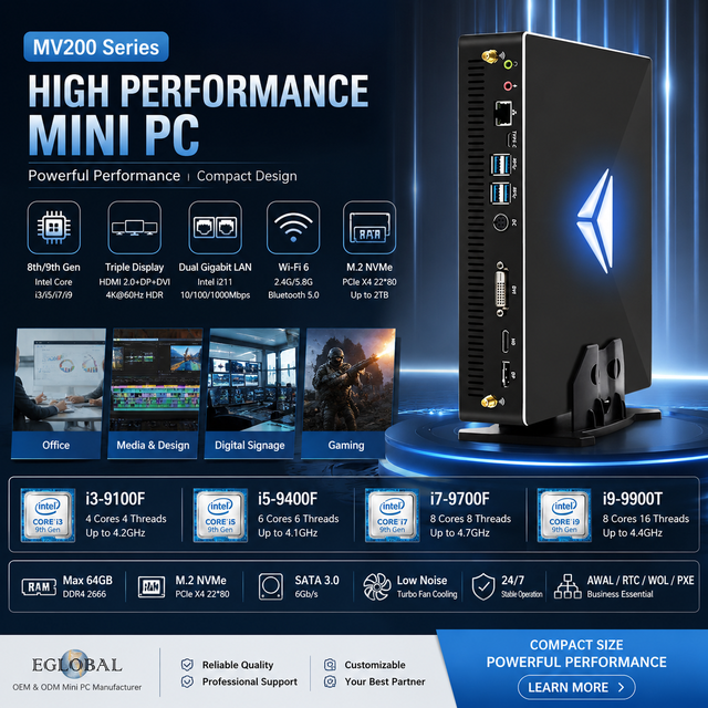EGLOBAL New Gaming Desktop PC Intel Core I7-9700F I9 9900T With GTX1660S 6S RTX3050 58G 2*DDR4 PS Mini Computer M.2 PCIE SSD