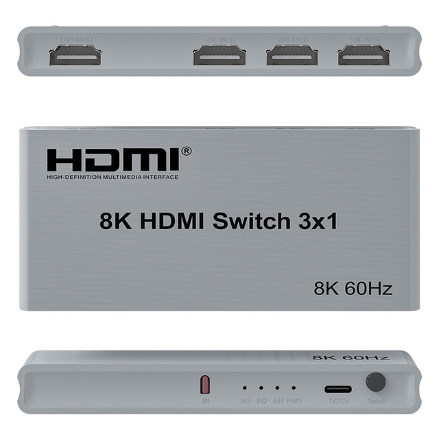Xput HDMI 2.1 Switch 3X1 8K60Hz 4K144Hz HDMI Switcher Support HDR VRR ALLM HDCP2.3 Auto Switch IR Remote for Gaming Console TV