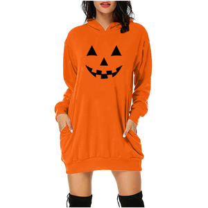 2025 moda di <span class=keywords><strong>Halloween</strong></span> stampa zucca mezza lunghezza felpa da donna con cappuccio a maniche lunghe tasca traspirante <span class=keywords><strong>per</strong></span> l'autunno inverno - Product Image 1