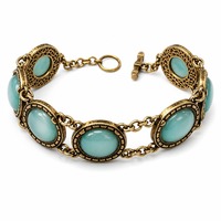 Bracelets vintage en pierre naturelle œil de chat bleue, chaîne et maillons en alliage, faits à la main
