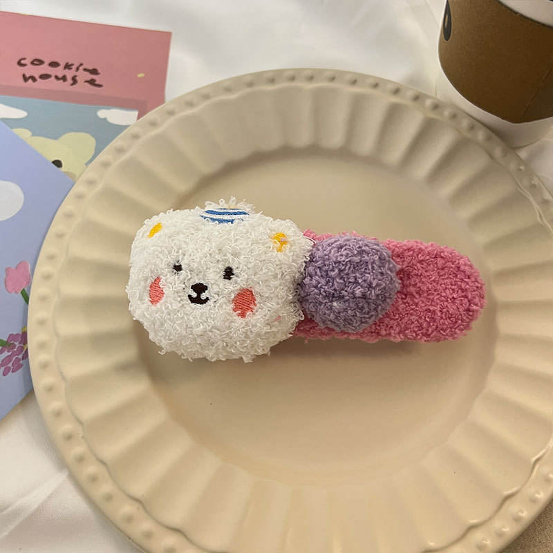 2 White Bear Ball Large Hair Clips