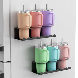 Soporte magnético para tazas de refrigerador, organizador de tazas de 2 niveles, color negro, para almacenamiento en el refrigerador de la cocina - Product Image 1