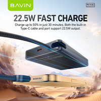 BAVIN PC1135 10000mah 22.5W Ultra Mince Portable Mobile Phone Power Bank avec Nylon Type C Usb Cable