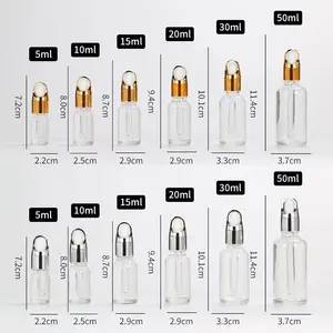 다양한 스킨케어 화장품, 다크 브라운 에센셜 오일, 투명 5ml, 10ml, 15ml, 20ml, 30ml, 50ml 및 100ml 유리 스포이드 병