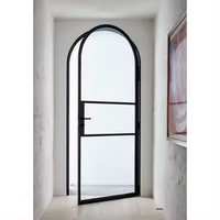 Puerta de Acero Arqueada Negra con Vidrio Templado Doble de 5mm+9A+5mm para Exteriores