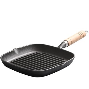 Factory Wholesale Household Kitchen Square Mini Cast Iron Non-stick BBQ Griddle - Wood Handle Frying <strong>Pan</strong> - Product Image 1