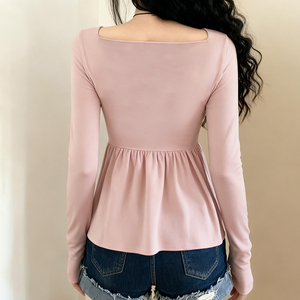 Y2K Clothing Hot Girl <b>Bow</b> <b>Tie</b> Strap Knitted T-Shirt for Women-Solid Color Loose Hem Long Sleeve Quick Dry - Product Image 6