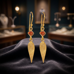 Red <b>Garnet</b> Drop Gold Plated Sterling Silver <b>Earrings</b> with Multi-Stone Shape Cute Design Pearl & Wedding Gift - Product Image 3