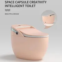 WC intelligent en céramique monobloc à poser au sol avec double chasse, siège chauffant et séchage à l'air pour usage hôtelier
