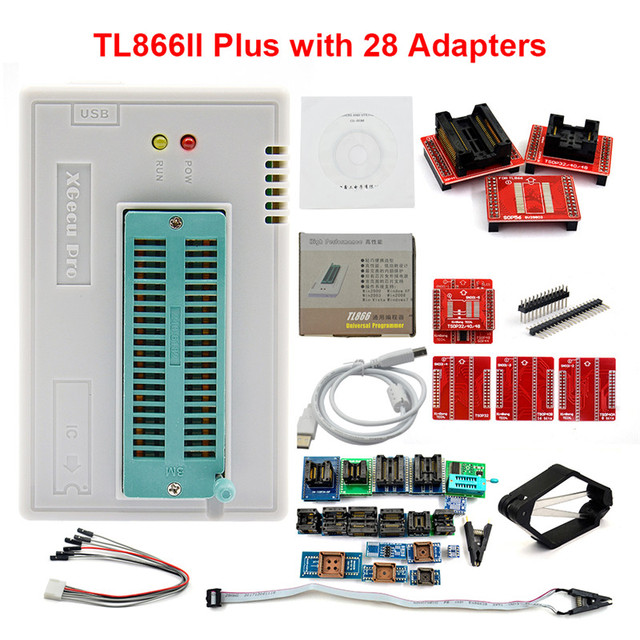TL866II Plus Universal Minipro Programmer+28 Adapters+Test Clip TL866 PIC Bios High Speed Programmer