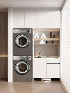 Balcon personnalisé armoire à linge avec grand garde-manger de stockage pour machine à laver intégrée - Product Image 3