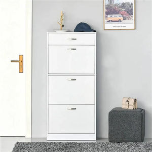 Meuble de rangement pour chaussures autoportant à 3 niveaux, design moderne, porte basculante, bois blanc, gain de place, avec tiroir - Product Image 1