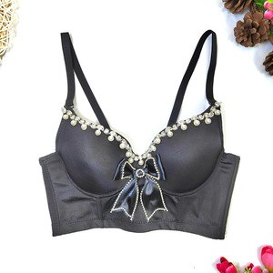 Haut <span class=keywords><strong>bustier</strong></span> court sexy à nœud papillon et perles, style corset, orné de diamants, design astucieux - Product Image 3