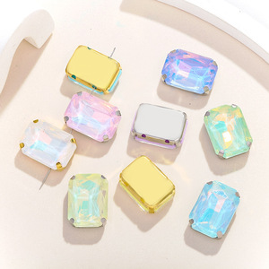 Rectangular Glass Rhinestone Studs With Gold Plated Edges For DIY Jewelry And Clothing Accessories - Product Image 3