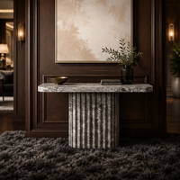 Table console moderne, écologique, luxueuse, au design personnalisé, avec base à pattes cannelées, en marbre noir, pierre naturelle, unique