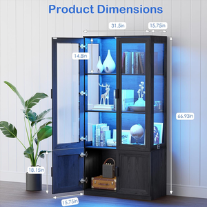 Estantería Alta Moderna <span class=keywords><strong>de</strong></span> Acero con Luces LED para Almacenamiento, Vitrina para Curiosidades, Sala <span class=keywords><strong>de</strong></span> Estar, Dormitorio, Coleccionables, Ahorro <span class=keywords><strong>de</strong></span> Espacio, Venta al por Mayor - Product Image 2