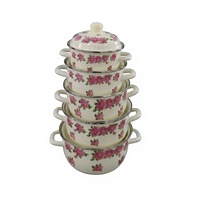 Ensemble de 5 casseroles classiques en émail avec couvercles en verre, fond en fonte, compatibles gaz et induction, nettoyage facile, composite
