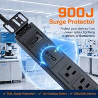 PDU en aluminium pour montage en rack 19 pouces 1U, 6 prises US, ports de charge USB-C 65W, protection contre les surtensions 900J pour la distribution d'alimentation