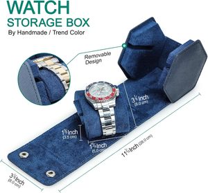 Étui de voyage pour montre en <span class=keywords><strong>cuir</strong></span> Saffiano, étui en <span class=keywords><strong>cuir</strong></span> pour 1 montre et bracelets précieux (bleu) - Product Image 5