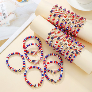 Usa Alloy Flag Beaded <b>Bracelet</b> Set <b>Red</b> White Blue Unisex Jewelry For Independence Day Anniversary - Product Image 3