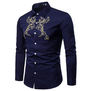 Camicia Casual da <span class=keywords><strong>Uomo</strong></span> alla Moda 2024 con Ricamo Floreale Dorato <span class=keywords><strong>a</strong></span> Maniche Lunghe e Bottoni - Product Image 2