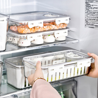 Ensemble de 3 boîtes de rangement pour réfrigérateur transparentes Conteneur de rangement pour réfrigérateur transparent Boîte de rangement pour aliments de cuisine avec panier d'égouttage
