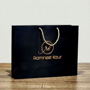 Luxury Paper Shopping <b>Bag</b> with Gold Foil Logo and Cotton Rope Handle Standard Flat Design for Fashion Accessories - Product Image 1