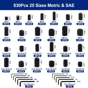 Metric Blackened Alloy Steel Hex Socket Set Screws 830pcs Class 12.9 Grade A Standard Thread Assortment Kit - Product Image 3
