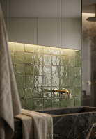 Maßgefertigte Handgepolsterte Leuchtende Craquelé-Glasur 100x100mm 8mm Dicke Antibakterielle Moderne Innen-Keramikwandfliesen Luxusvilla