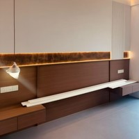 Table de chevet moderne minimaliste en teck avec tiroirs, meuble de rangement intégré pour chambre à coucher, armoire et système de placard intégré