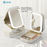 Portable 2 in 1 Mini Cosmetic Travel Organizer Case and Makeup Mirror 3 Color Modes Led Light Vanity Desk Mirrors for Women Gift