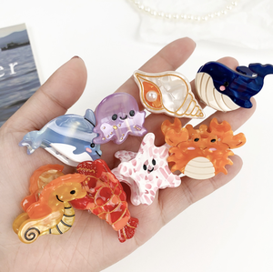 Dowell Vintage stile europeo e americano Clip delicato acetato conchiglia stella marina delfino artiglio laterale con tema oceano fermaglio per capelli - Product Image 1