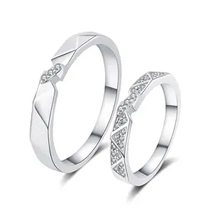 Anelli di fidanzamento di nozze in argento Sterling 925 placcato oro bianco taglio rotondo Moissanite simulazione diamante uomini e donne coppia anelli